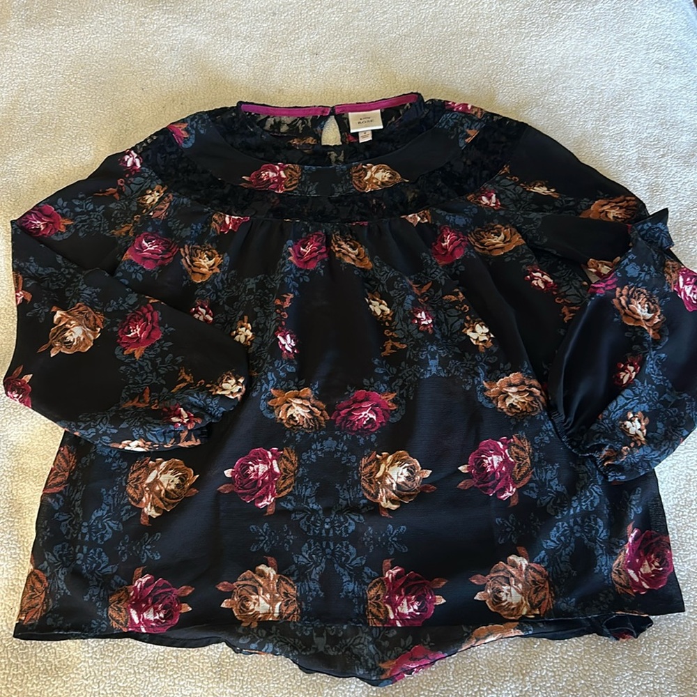 Knox Rose Long Sleeve Floral Blouse, Top for Spring, Casual, Office - Small